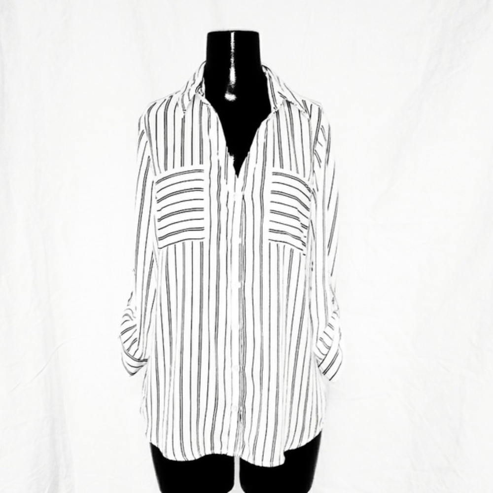 by & by White with Black Strips Blouse👚